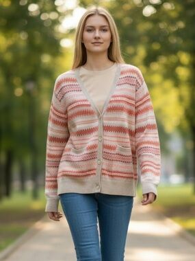 Lands' End special ed Cardigan Pink Cream Plus Size Women's 18P quality fabric